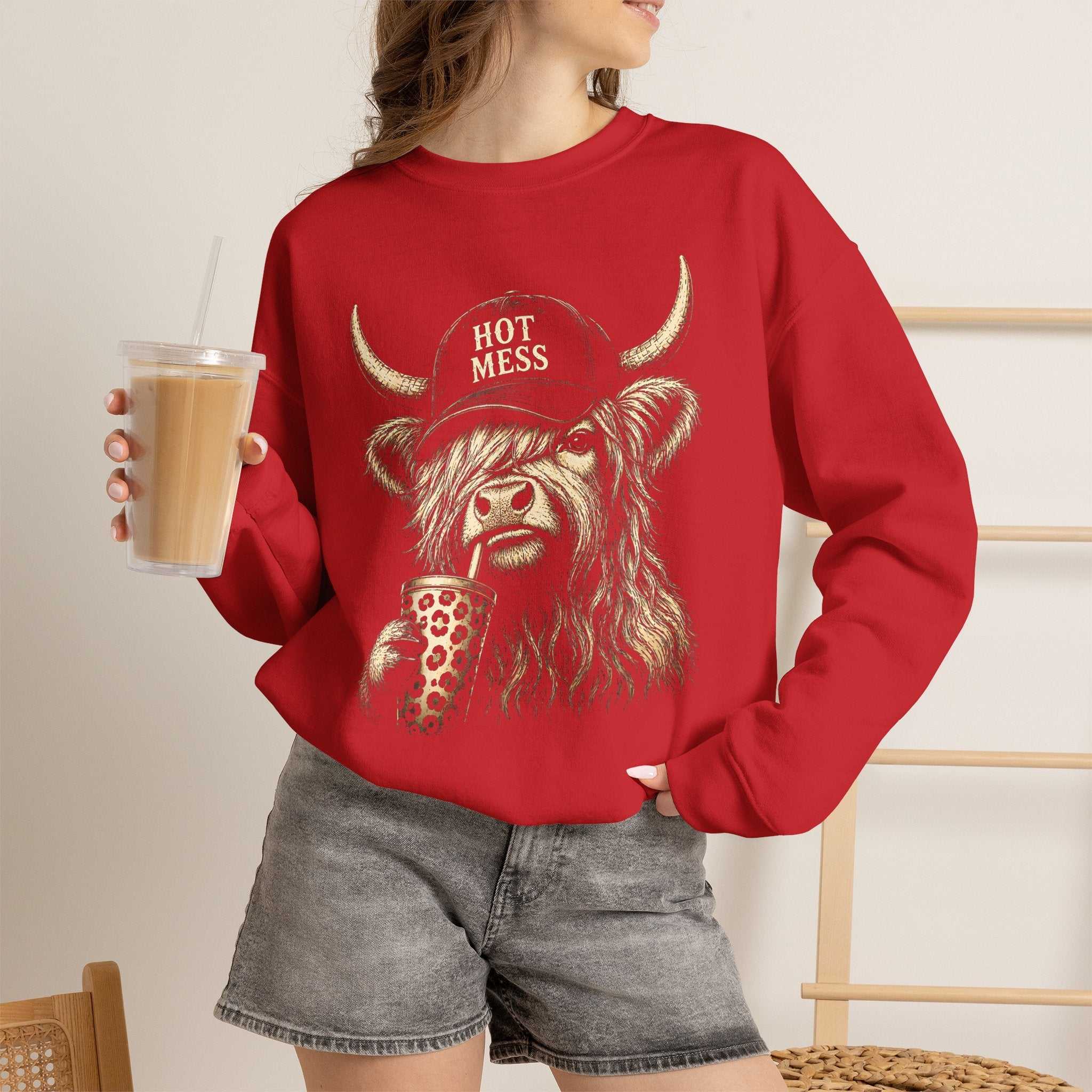 'Hot Mess' Cow Graphic Crewneck