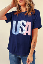 Blue USA Graphic T Shirt