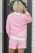 Stripe Oversize Mock Neck Sweatshirt and Shorts Set