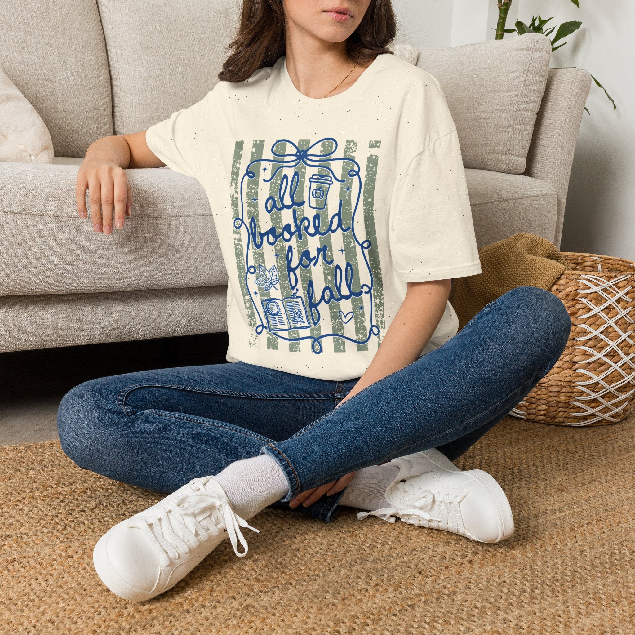 All Booked for Fall Vintage Striped Graphic Tee