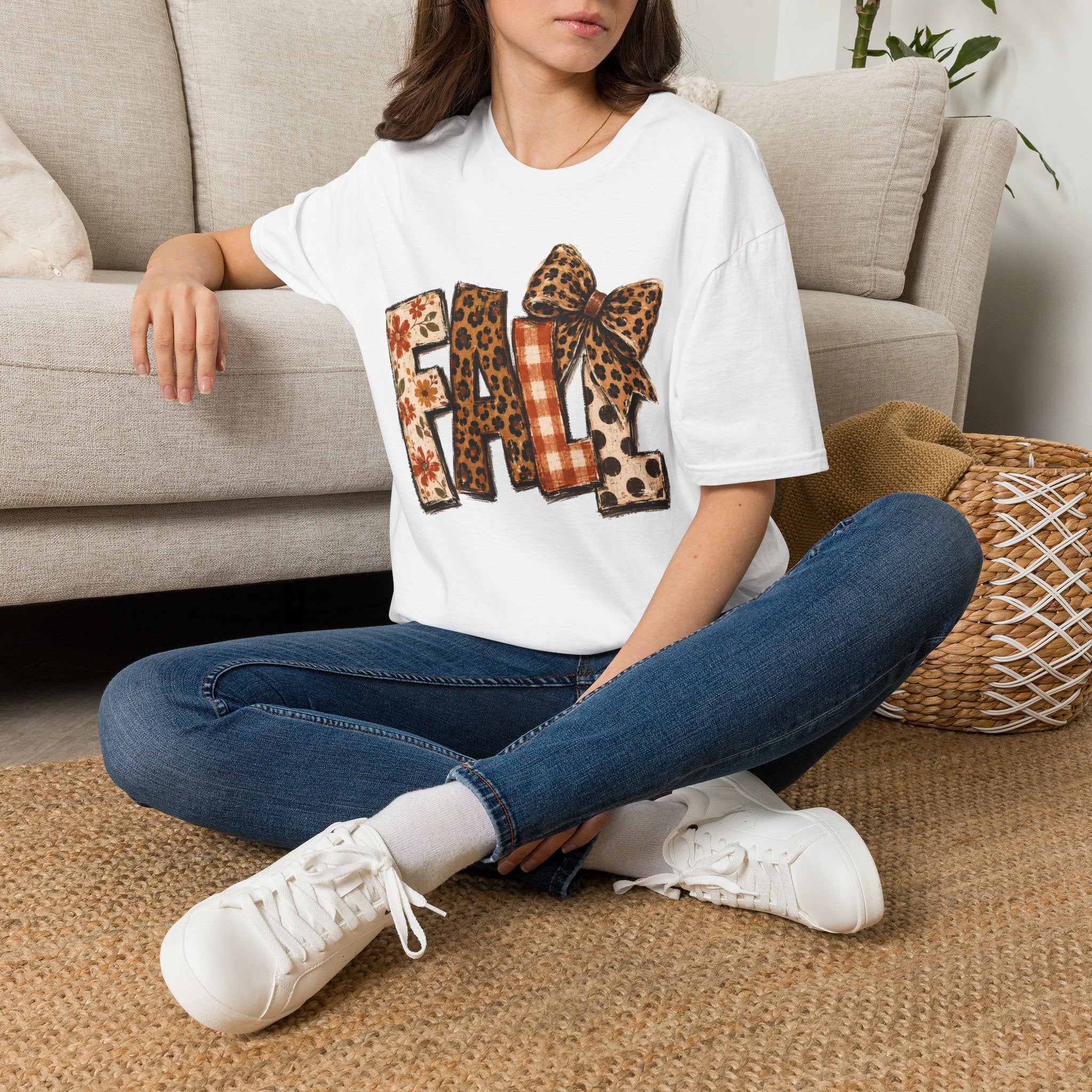 'FALL' Leopard & Plaid Bow T-Shirt