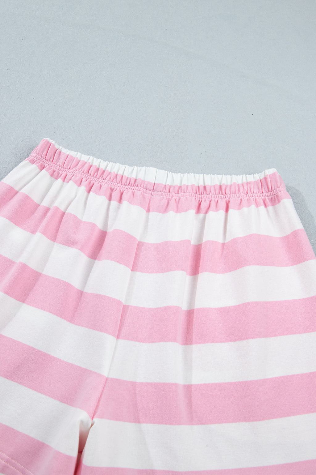 Pink Stripe Patchwork Zipper Pullover Elastic Waist Shorts 2pcs Set