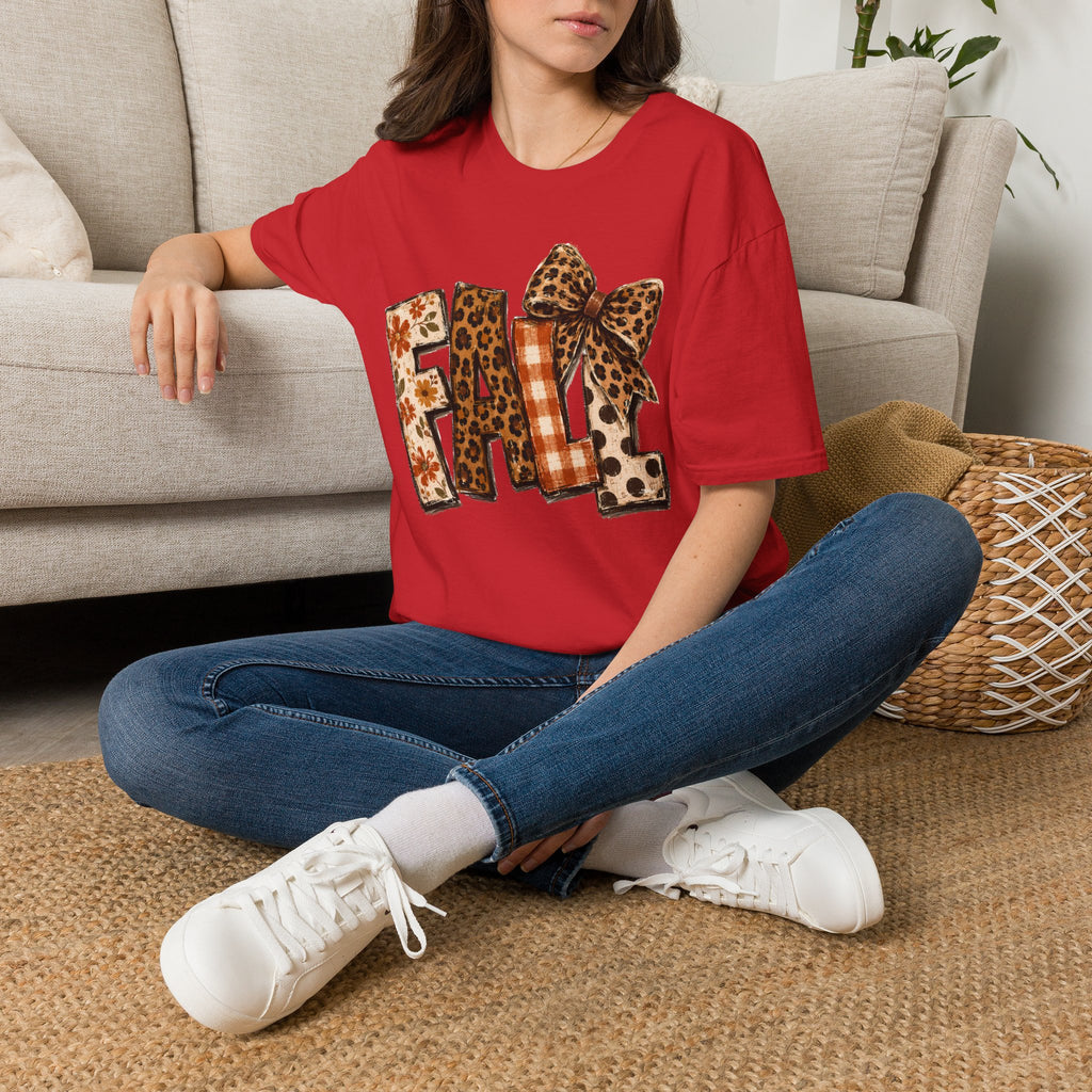 'FALL' Leopard & Plaid Bow T-Shirt