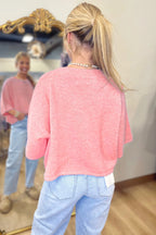 3/4 Sleeve Boxy Knit Button Down Sweater Cardigan