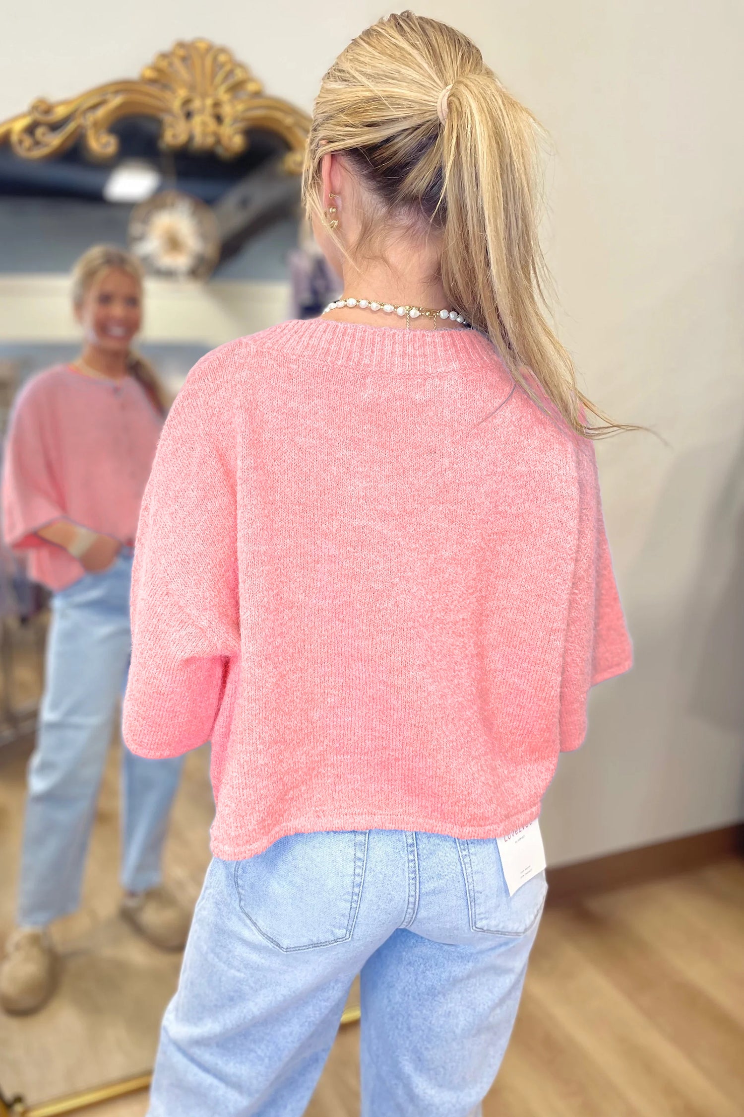 3/4 Sleeve Boxy Knit Button Down Sweater Cardigan