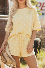Polka Dot Short Sleeve Loose Top Drawstring Shorts Set