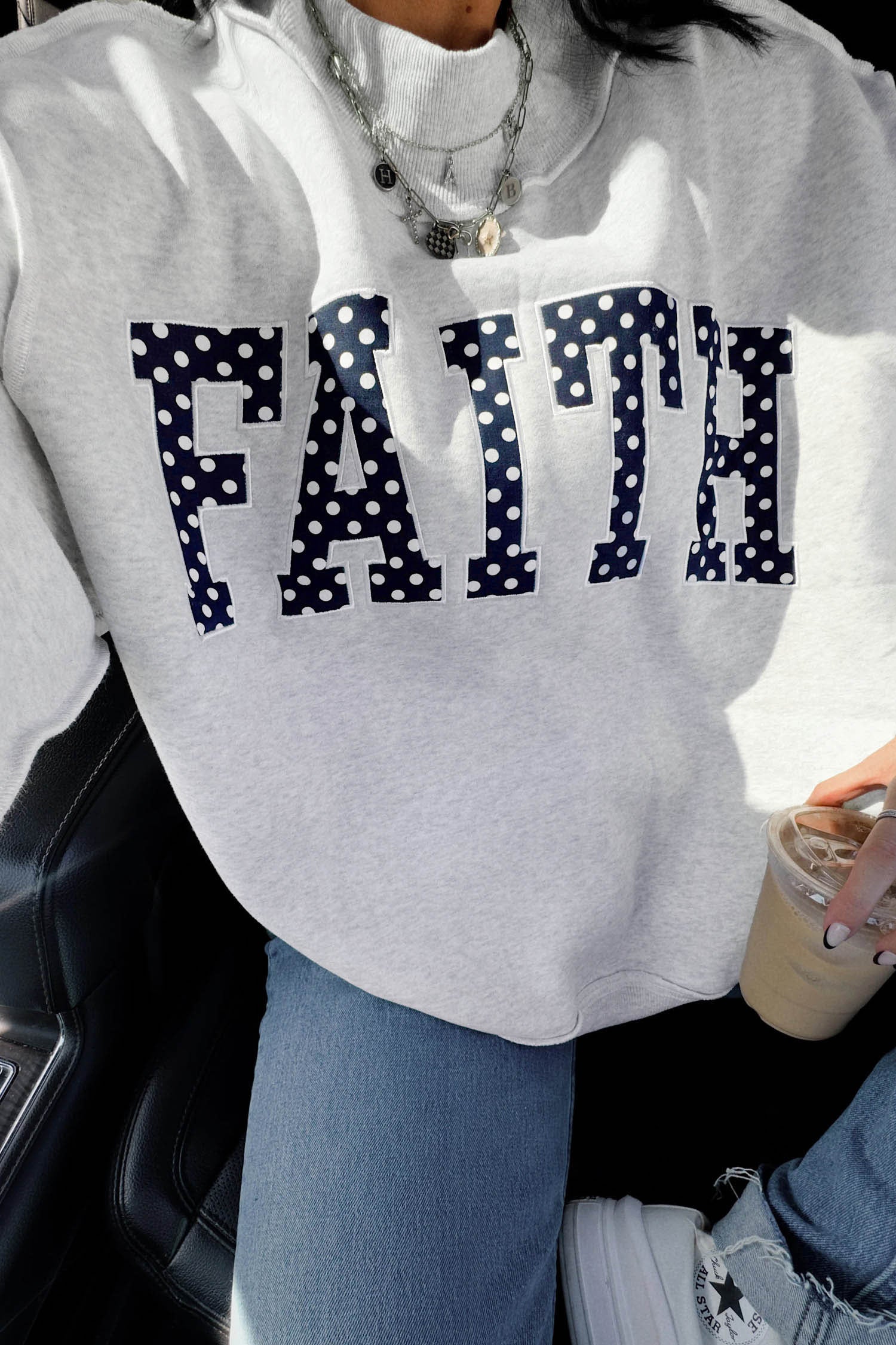 Light Grey High Neck Polka Dot Sweatshirt