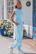 Solid Color Cropped Tank Top and Jogger Pants Set