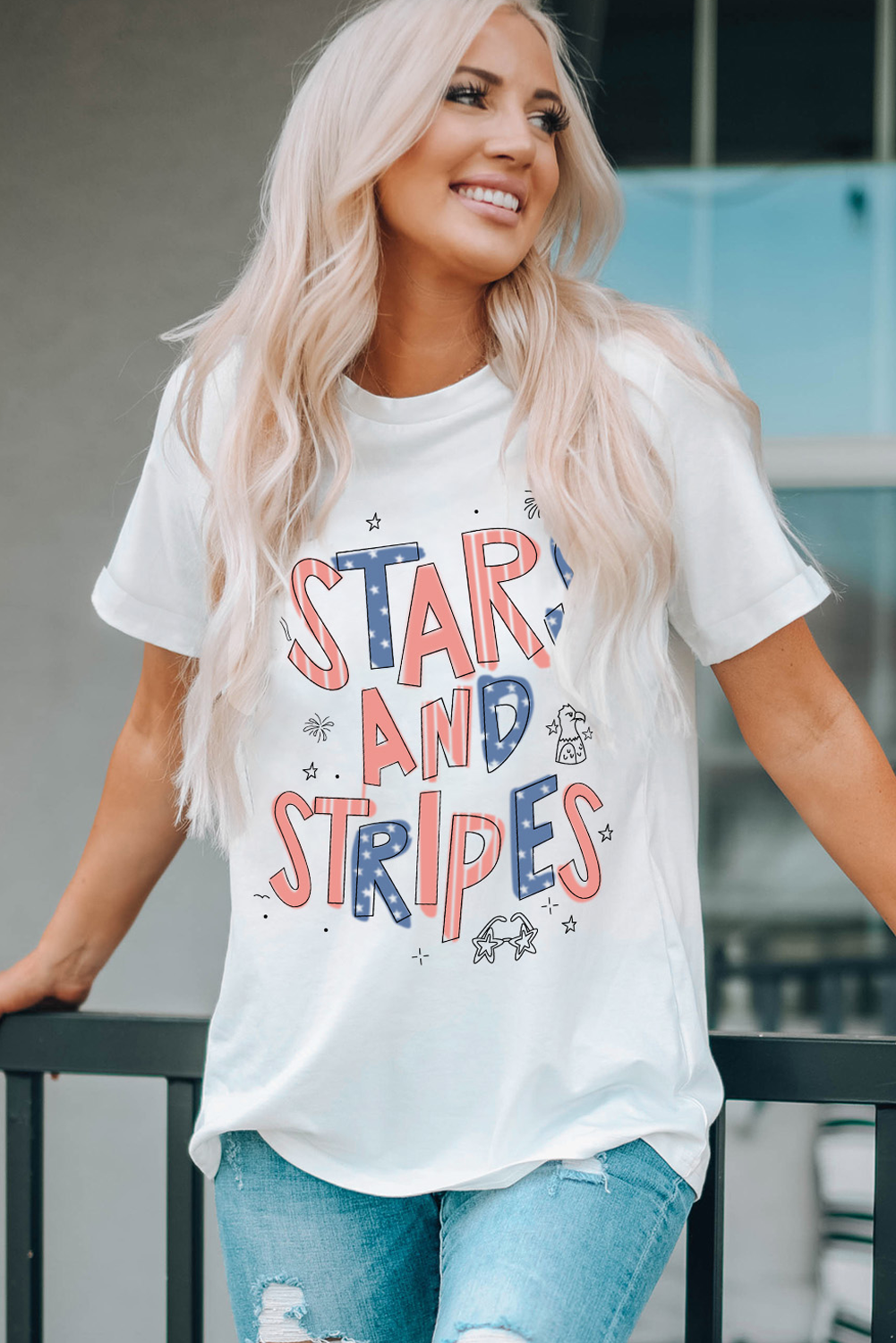 STARS AND STRIPES Crew Neck Graphic Tee