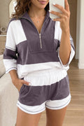 Exposed Seam Detail Half Sleeve Top Elastic Waist Shorts 2pcs Set