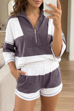 Exposed Seam Detail Half Sleeve Top Elastic Waist Shorts 2pcs Set