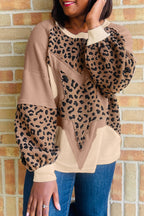Light French Beige Leopard Patchwork Sweatshirt