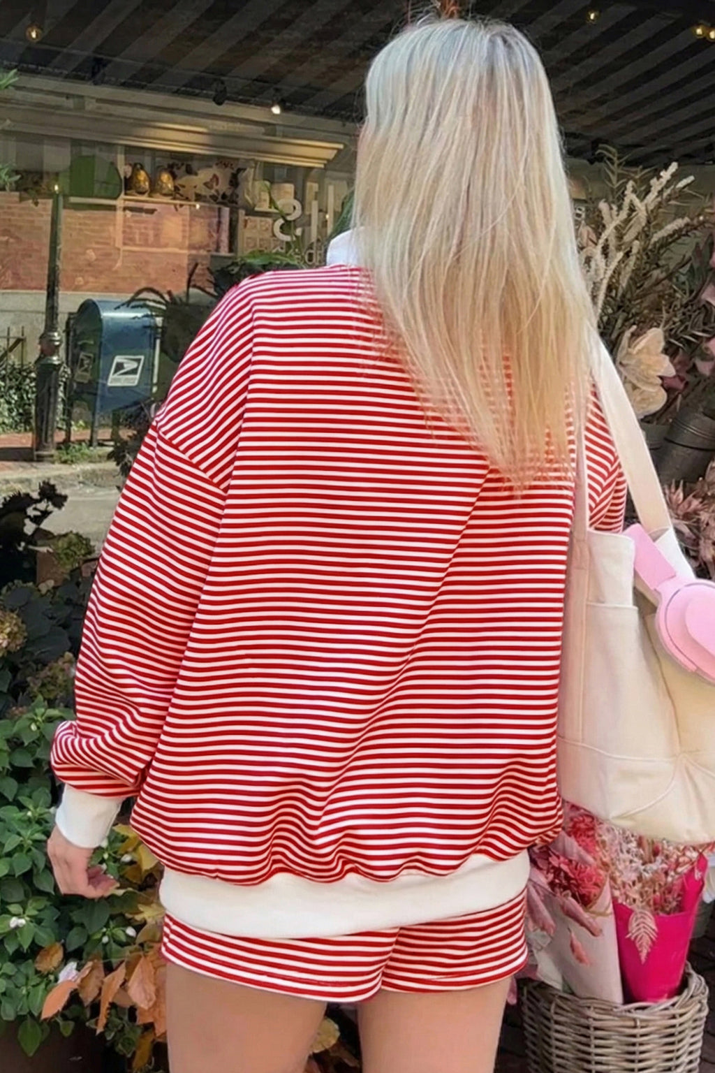 Stripe Oversize Mock Neck Sweatshirt and Shorts Set