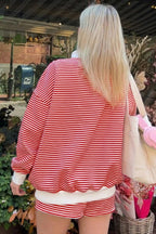Stripe Oversize Mock Neck Sweatshirt and Shorts Set