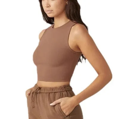 Fitted High Neck Tank With Built-in Padded Bra