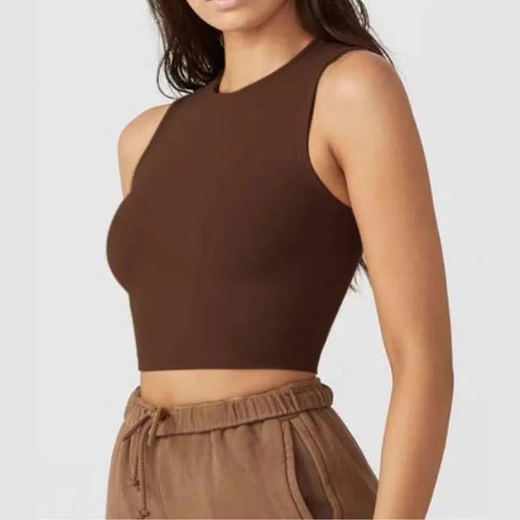 Fitted High Neck Tank With Built-in Padded Bra