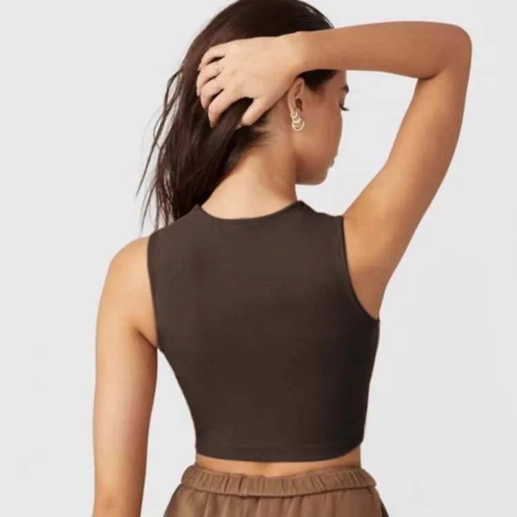 Fitted High Neck Tank With Built-in Padded Bra