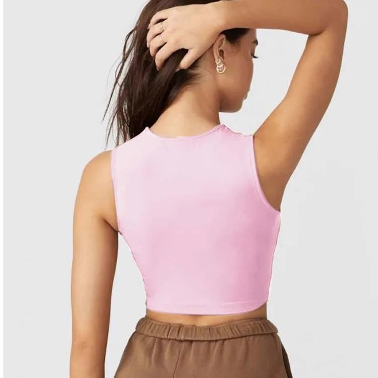 Fitted High Neck Tank With Built-in Padded Bra