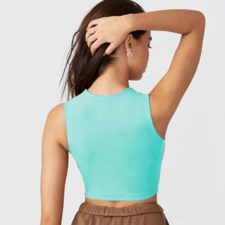Fitted High Neck Tank With Built-in Padded Bra