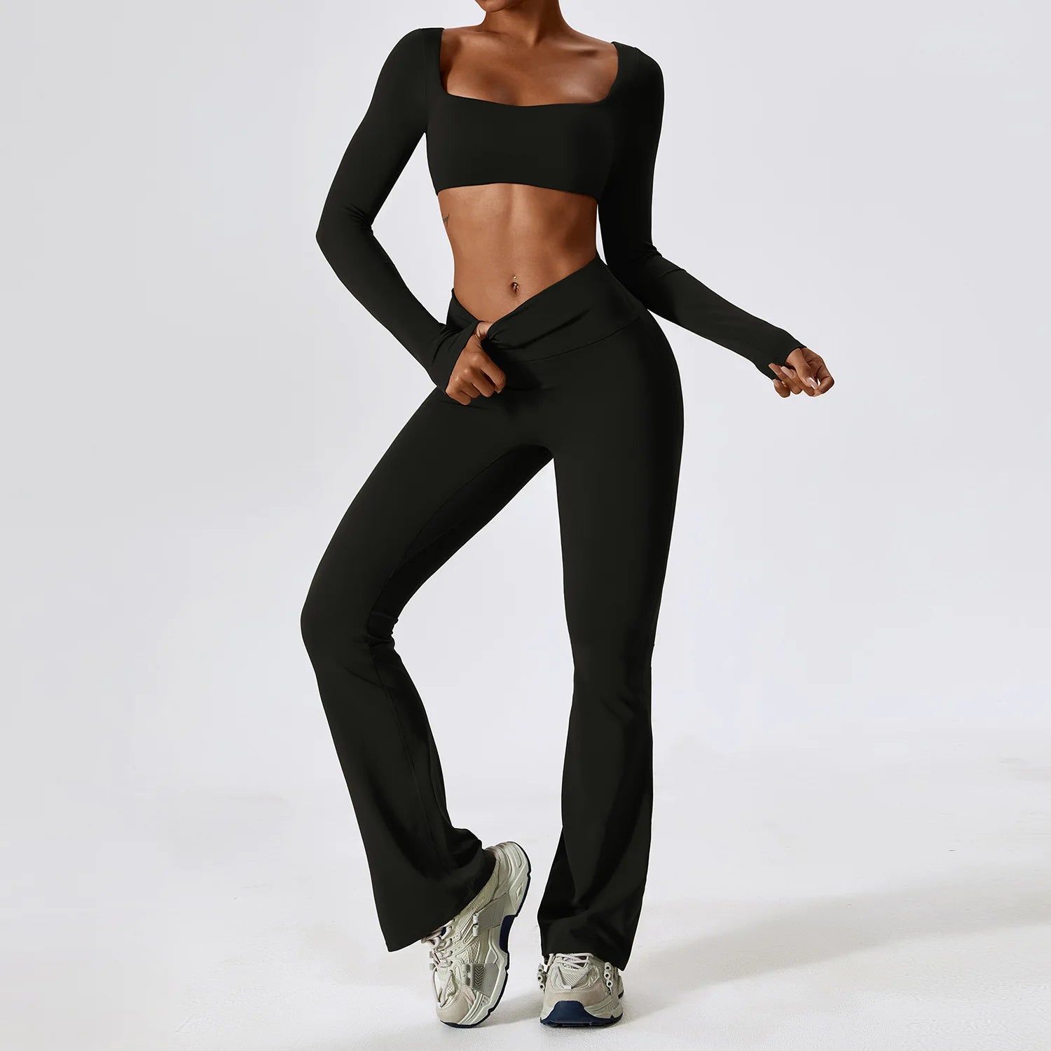Women's 2PCS Seamless Long Sleeve/Tank Yoga Pants Set