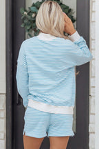 Stripe Oversize Mock Neck Sweatshirt and Shorts Set