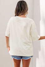 Beige Star Print Stud Detail Cotton Jersey Top
