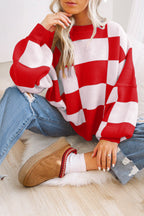 Green Checkered Bishop Sleeve Sweater