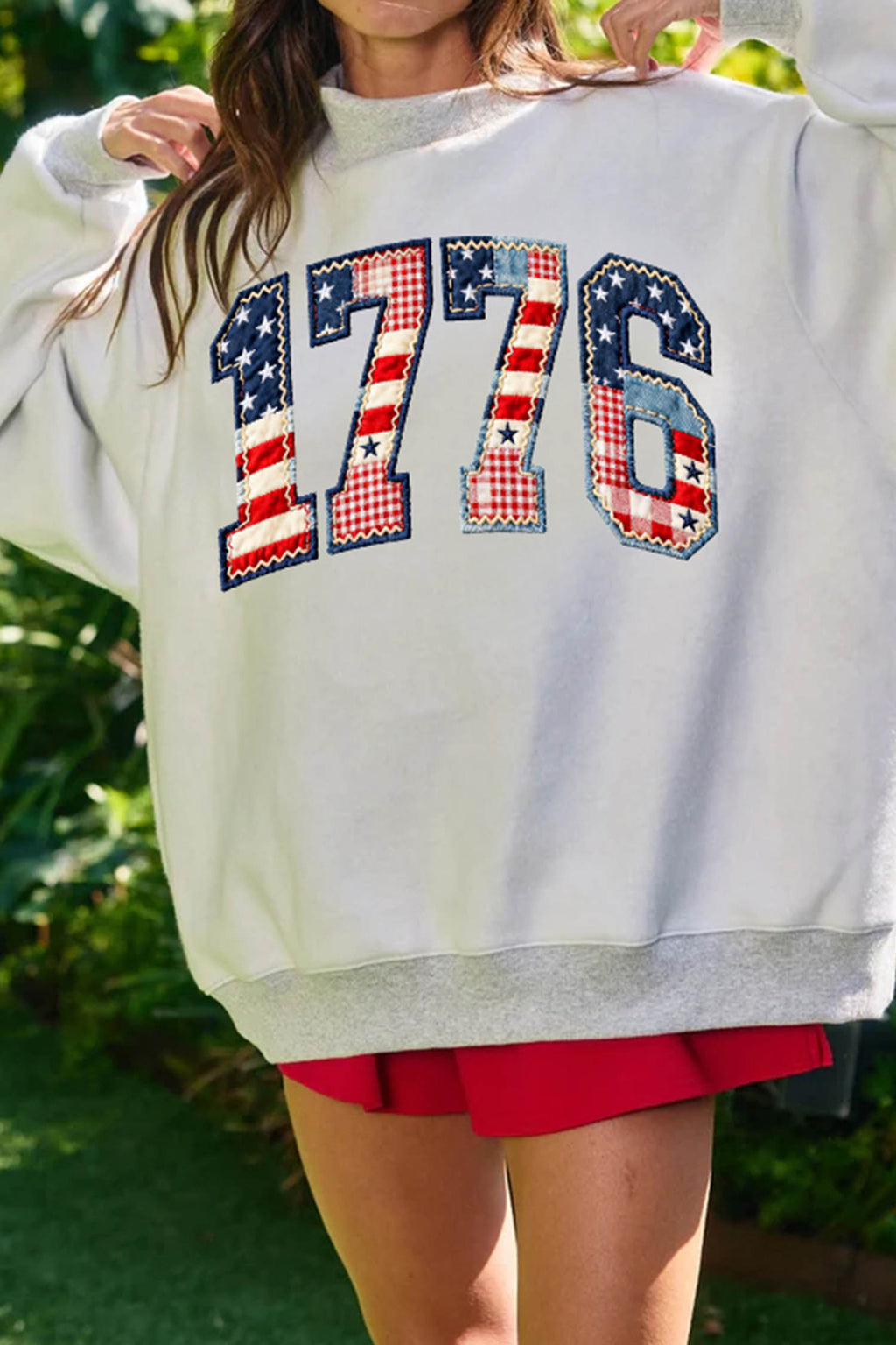 AMERICA/1776 Faux Patchwork Reversible Mock Neck Sweatshirt