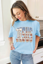 Light Blue Patriotic JESUS Letter Print Shift T Shirt