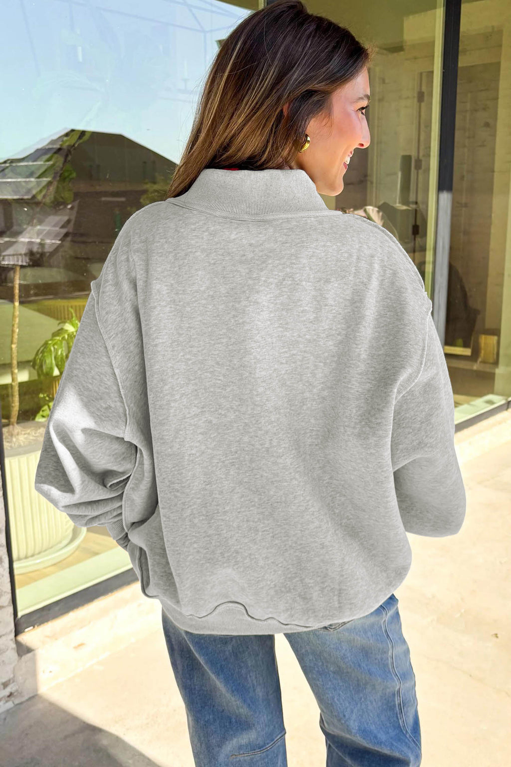 AMERICA/1776 Faux Patchwork Reversible Mock Neck Sweatshirt