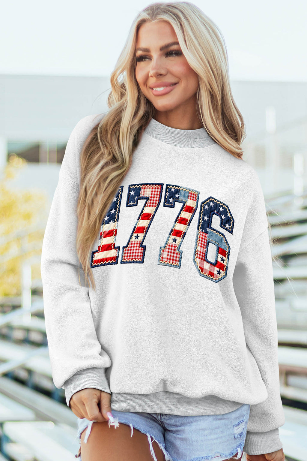 AMERICA/1776 Faux Patchwork Reversible Mock Neck Sweatshirt