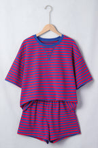 Green Stripe Striped Ribbed Cotton Two-Piece Pant Set with Chest Patch Detail