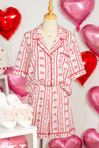 Red Bow Heart Print Ribbon Decor Short 2pcs Pajama Set