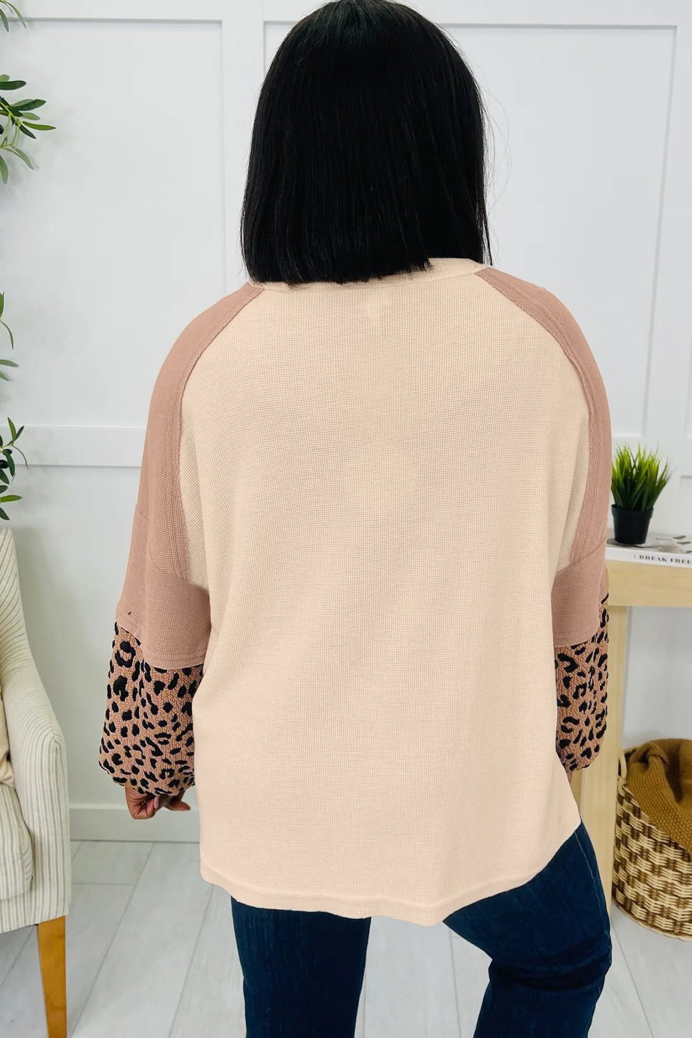 Light French Beige Leopard Patchwork Sweatshirt
