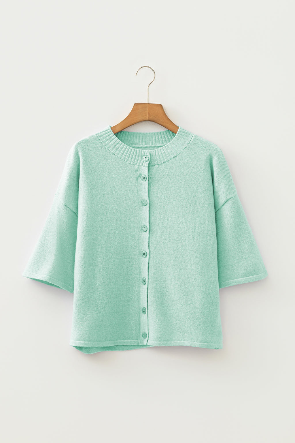 3/4 Sleeve Boxy Knit Button Down Sweater Cardigan