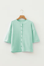 3/4 Sleeve Boxy Knit Button Down Sweater Cardigan