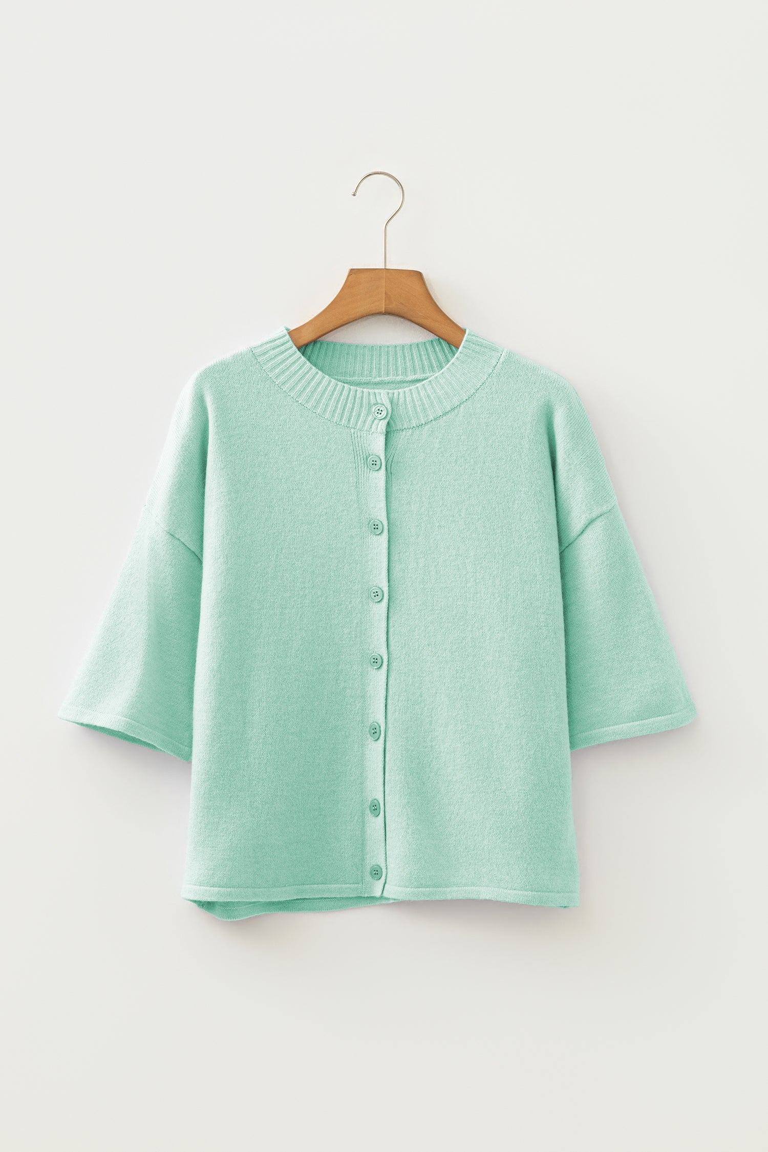 3/4 Sleeve Boxy Knit Button Down Sweater Cardigan
