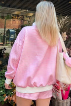 Red Stripe Oversize Mock Neck Sweatshirt and Shorts Set