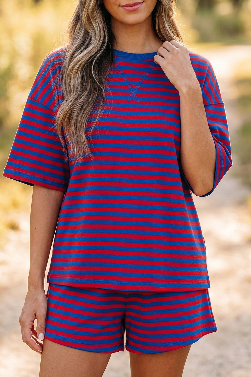 Striped Ribbed Cotton Two-Piece Pant Set