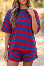 Striped Ribbed Cotton Two-Piece Pant Set