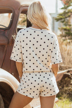 Polka Dot Short Sleeve Loose Top Drawstring Shorts Set