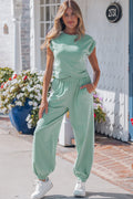 Solid Color Cropped Tank Top and Jogger Pants Set