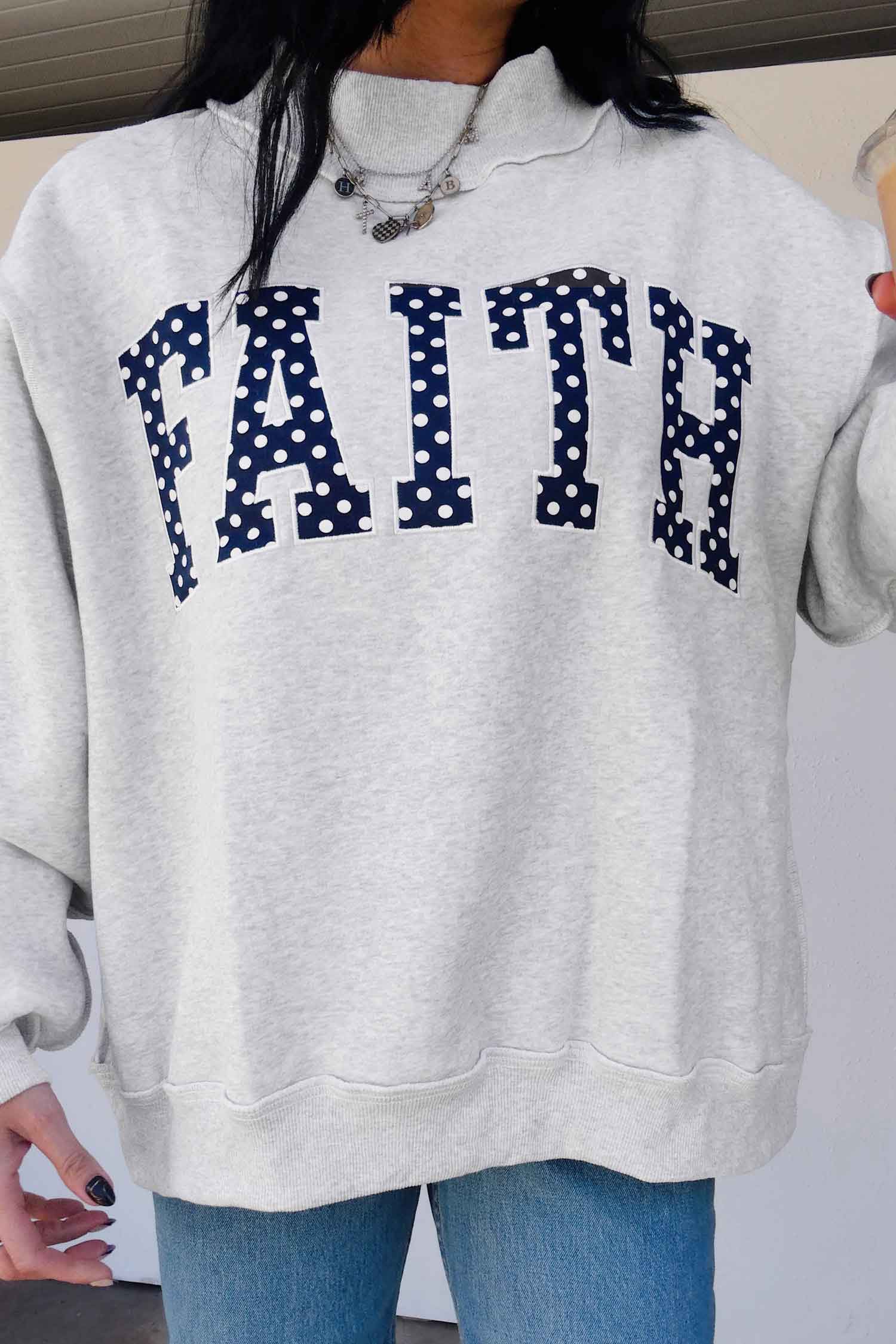 Light Grey High Neck Polka Dot Sweatshirt
